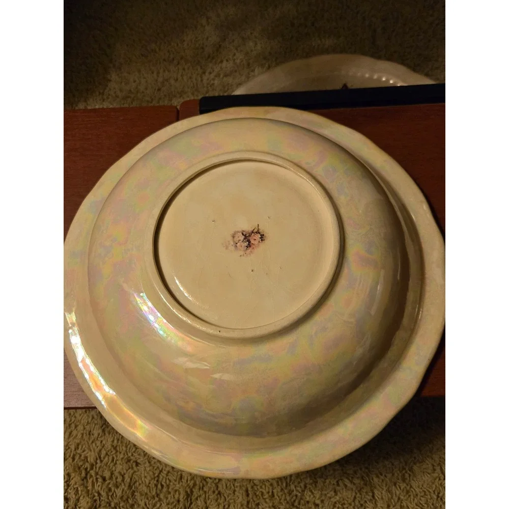 Vintage Iridescent Lusterware Pitcher and Wash Basin Set Floral Rose Ceramic